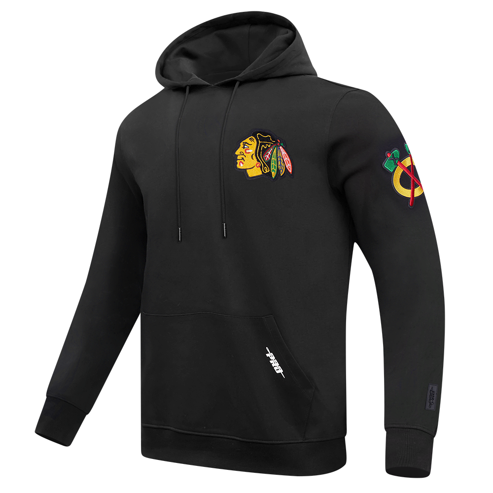 NHL CHICAGO BLACKHAWKS CLASSIC CHENILLE MEN'S PO HOODIE (BLACK)