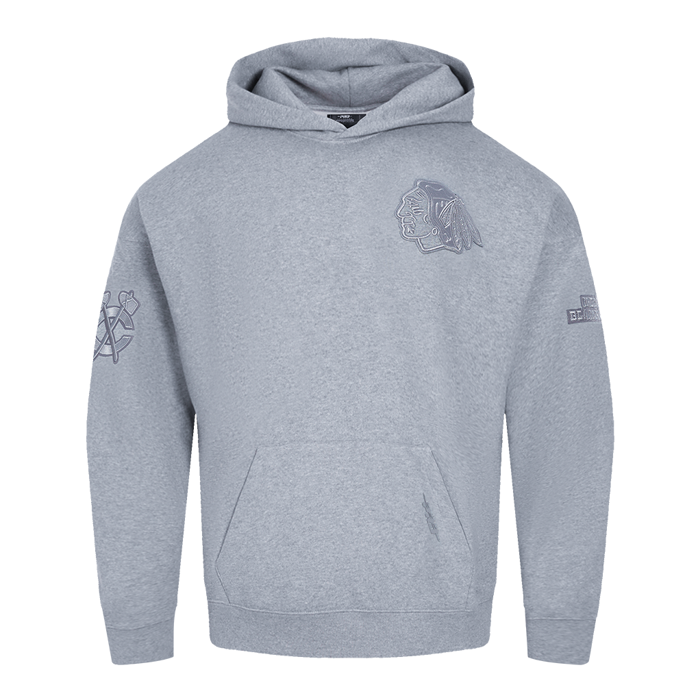NHL CHICAGO BLACKHAWKS NEUTRAL CHANDAIL À CAPUCHON EN MOLLETON À ÉPAULES TOMBANTES POUR HOMME (GRIS CHINÉ FONCÉ)