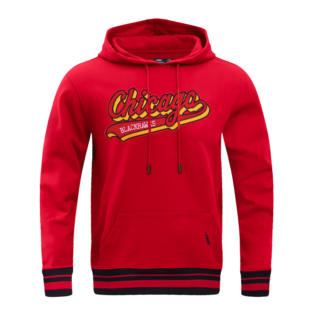 NHL CHICAGO BLACKHAWKS SCRIPT TAIL CHANDAIL À CAPUCHON EN MOLLETON CÔTELÉ POUR HOMME (ROUGE/NOIR)