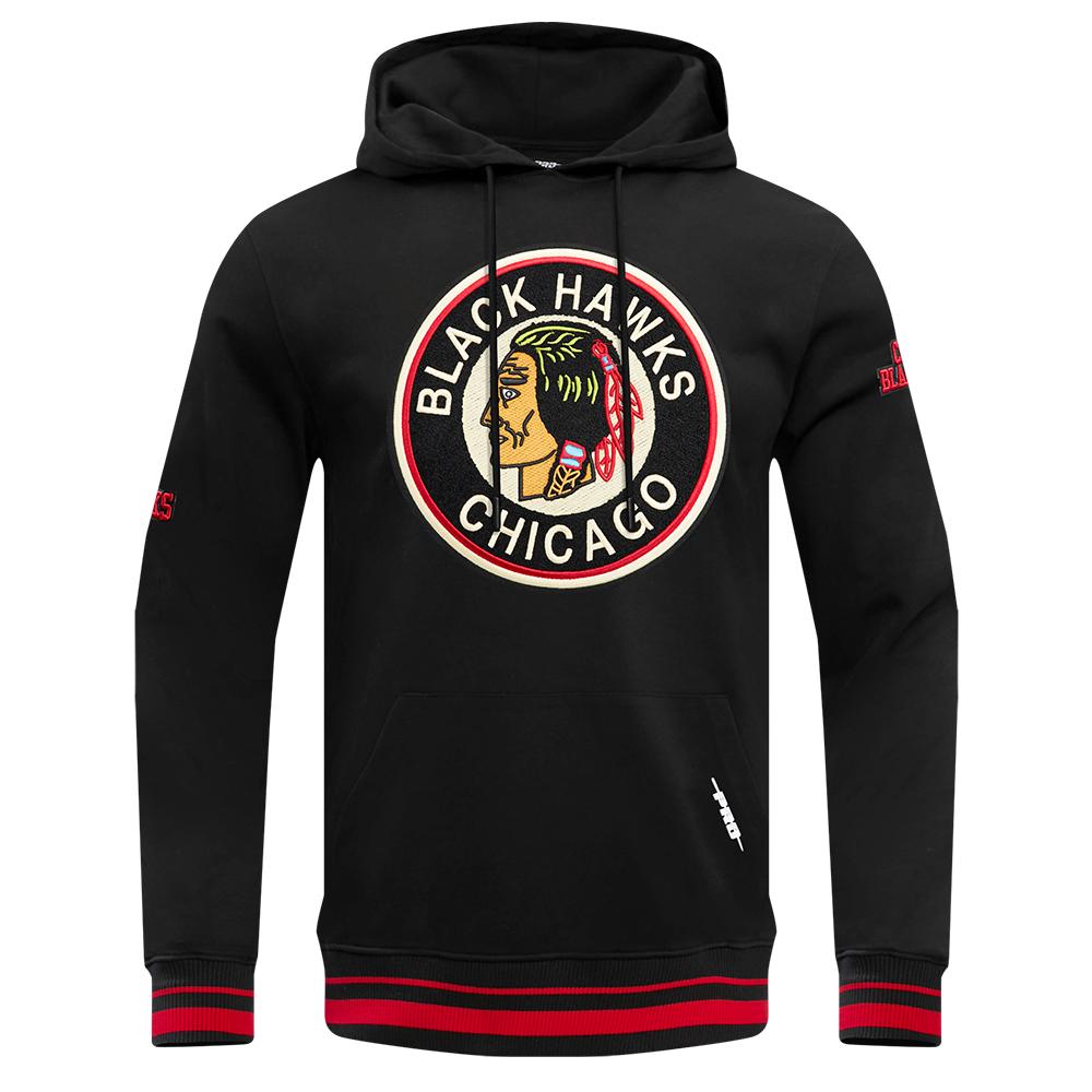 NHL CHICAGO BLACKHAWKS RETRO CLASSIC CHANDAIL À CAPUCHON EN MOLLETON POUR HOMME (NOIR/ROUGE/NOIR)