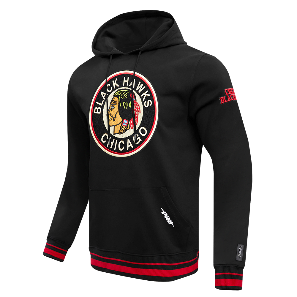 NHL CHICAGO BLACKHAWKS RETRO CLASSIC CHANDAIL À CAPUCHON EN MOLLETON POUR HOMME (NOIR/ROUGE/NOIR)