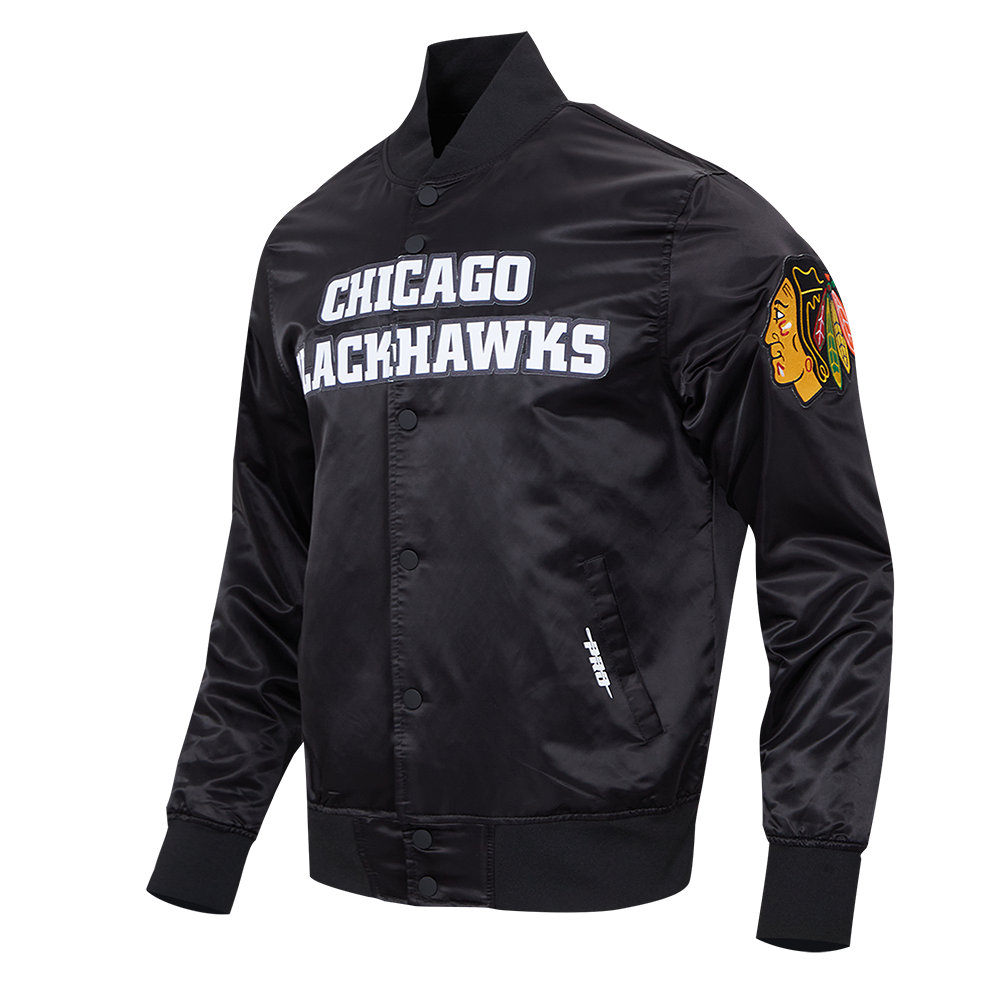 NHL CHICAGO BLACKHAWKS CLASSIC MEN'S  SATIN JACKET (BLACK)