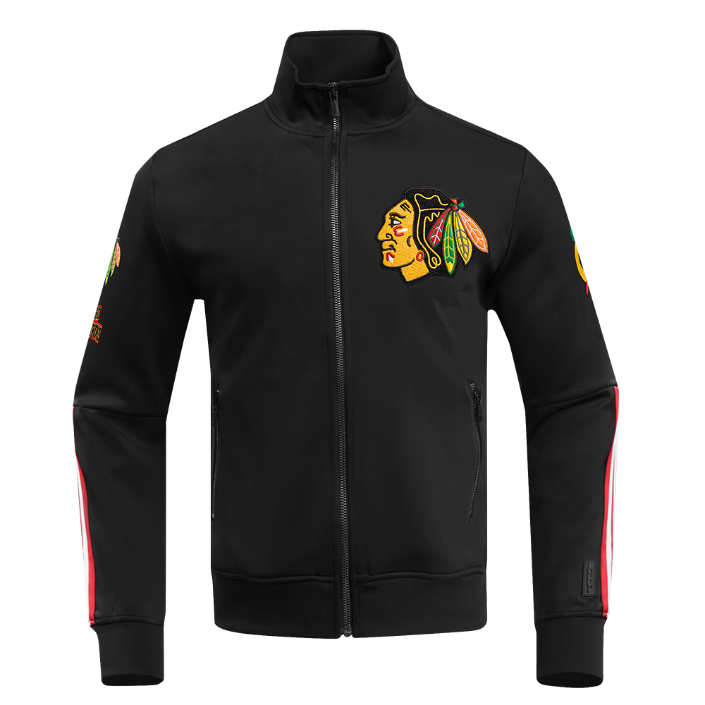 NHL CHICAGO BLACKHAWKS CLASSIC CHENILLE VESTE D'ENTRAÎNEMENT POUR HOMME (NOIR/ROUGE)