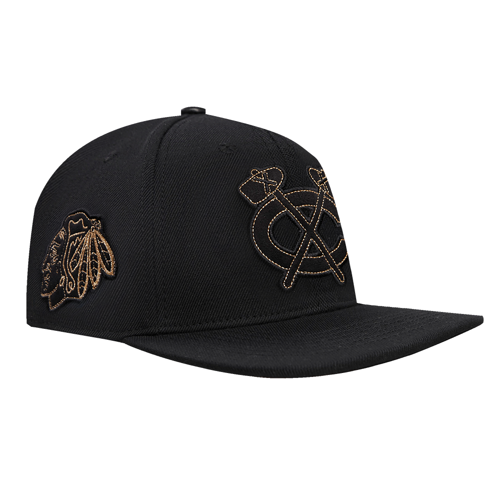 NHL CHICAGO BLACKHAWKS BLACK & GOLD WOOL SNAPBACK HAT (BLACK)