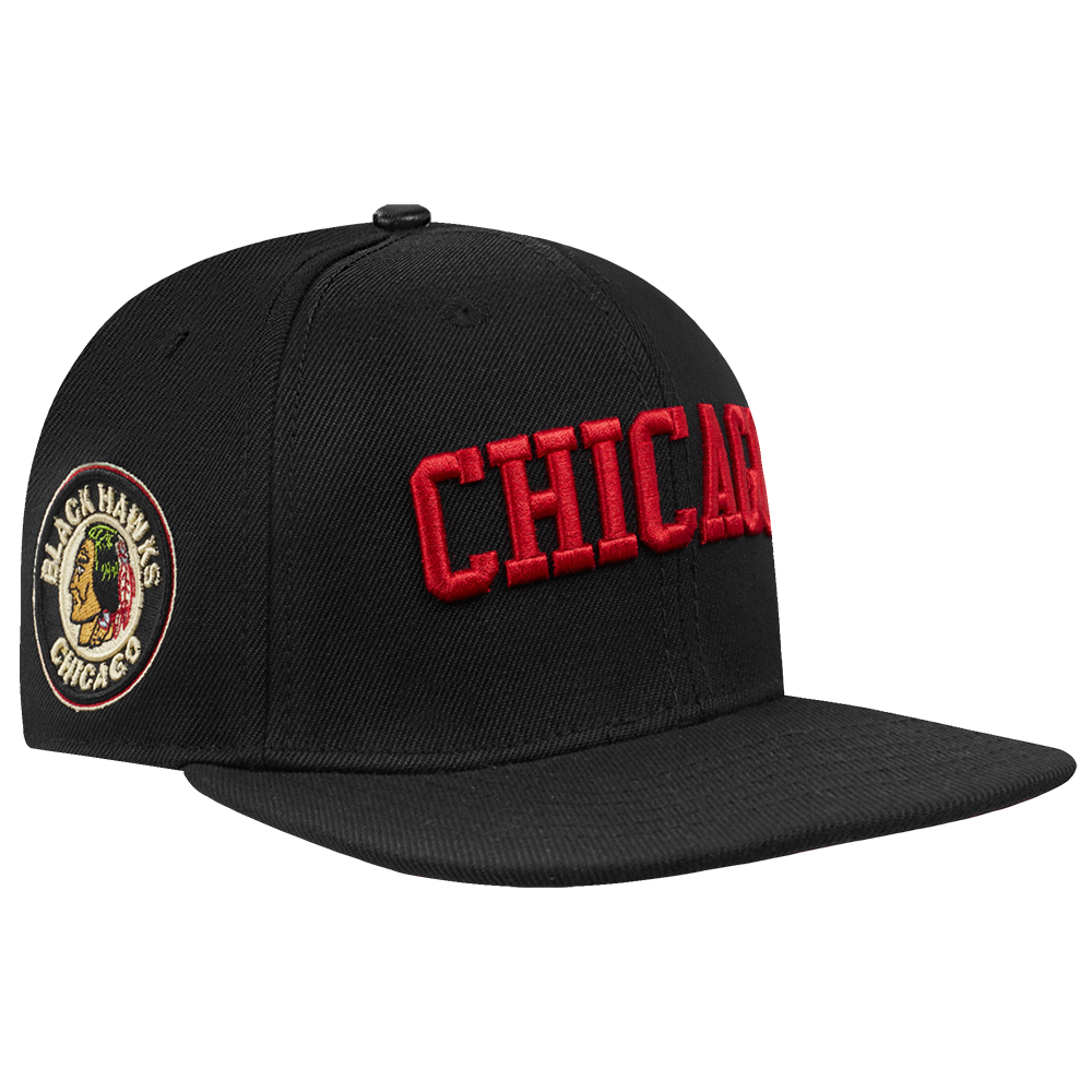 NHL CHICAGO BLACKHAWKS RETRO CLASSIC UNISEX WORDMARK LOGO WOOL SNAPBACK (BLACK)
