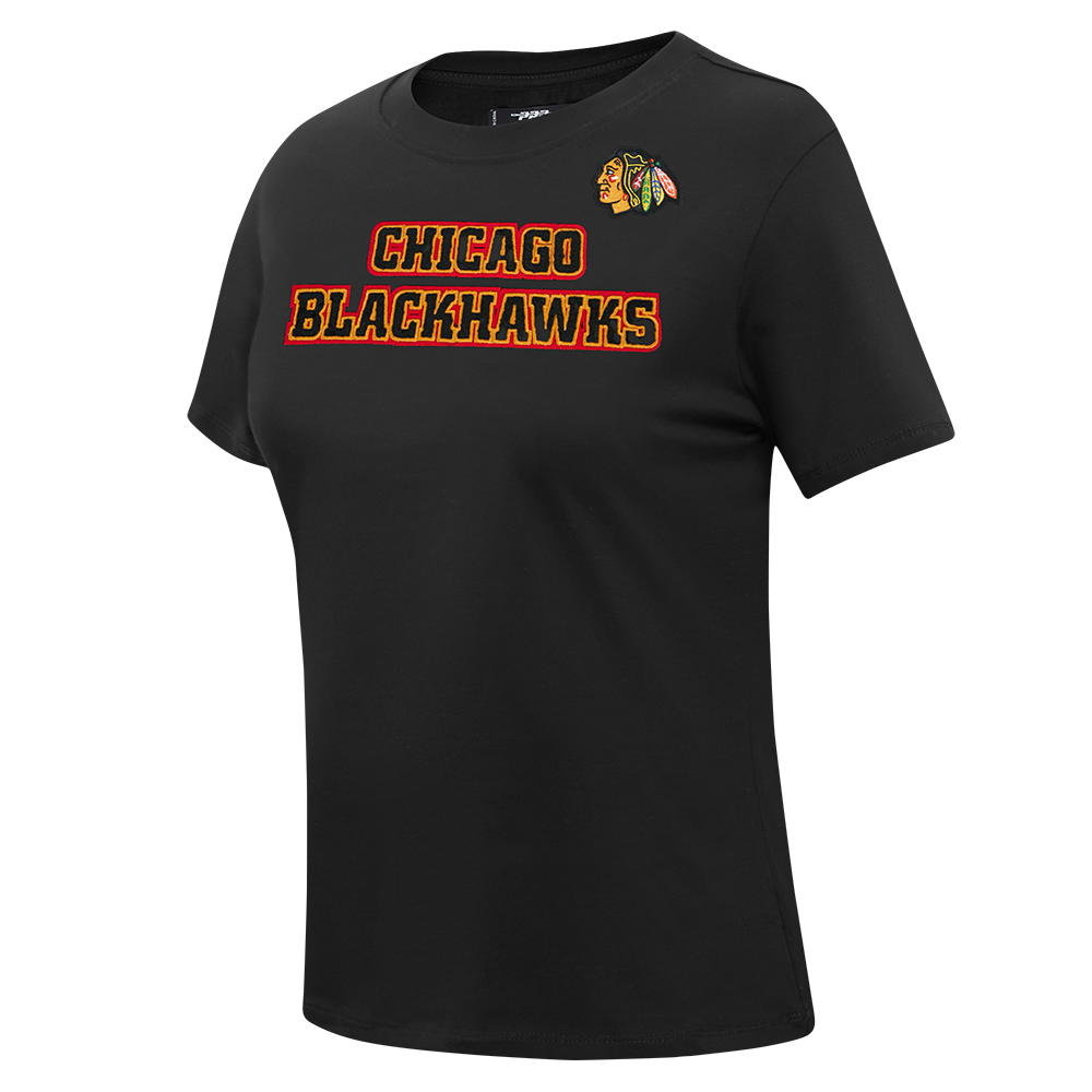NHL CHICAGO BLACKHAWKS CLASSIC T-SHIRT EN JERSEY SIMPLE À COUPE AJUSTÉE POUR FEMME (NOIR)