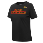 NHL CHICAGO BLACKHAWKS CLASSIC T-SHIRT EN JERSEY SIMPLE À COUPE AJUSTÉE POUR FEMME (NOIR)
