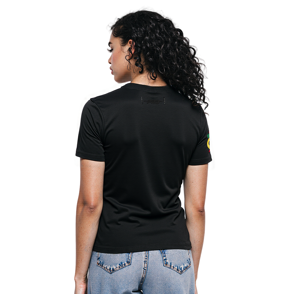 NHL CHICAGO BLACKHAWKS CLASSIC T-SHIRT EN JERSEY SIMPLE À COUPE AJUSTÉE POUR FEMME (NOIR)