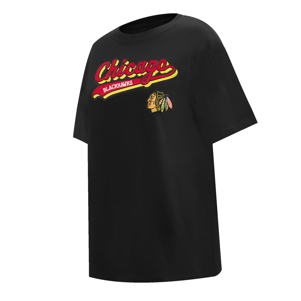 NHL CHICAGO BLACKHAWKS SCRIPT TAIL WOMEN'S BOYFRIEND TEE (BLACK)