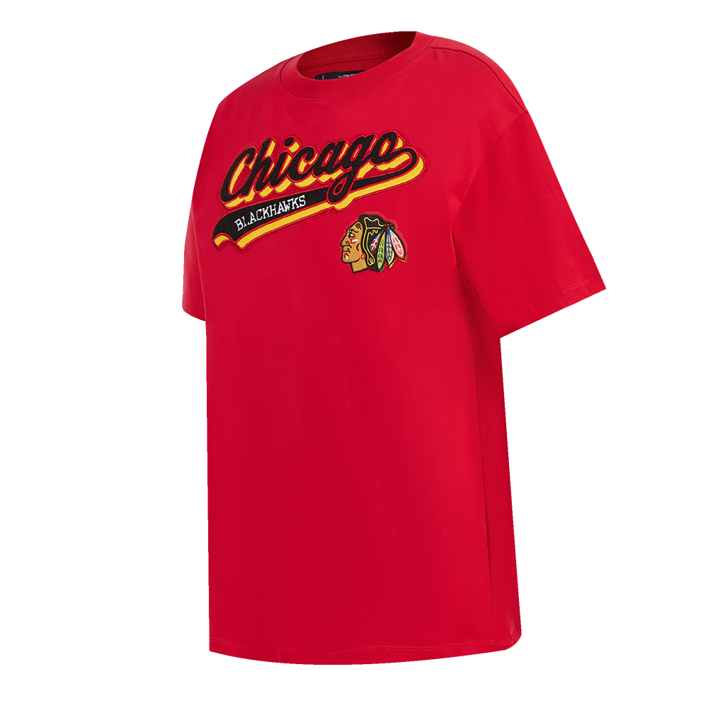 NHL CHICAGO BLACKHAWKS SCRIPT TAIL WOMEN'S BOYFRIEND TEE (RED)