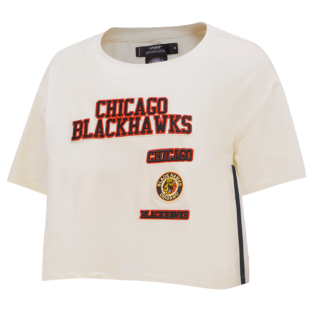 NHL CHICAGO BLACKHAWKS RETRO CLASSIC T-SHIRT À COUPE CARRÉE POUR FEMME (COQUILLE D'ŒUF)