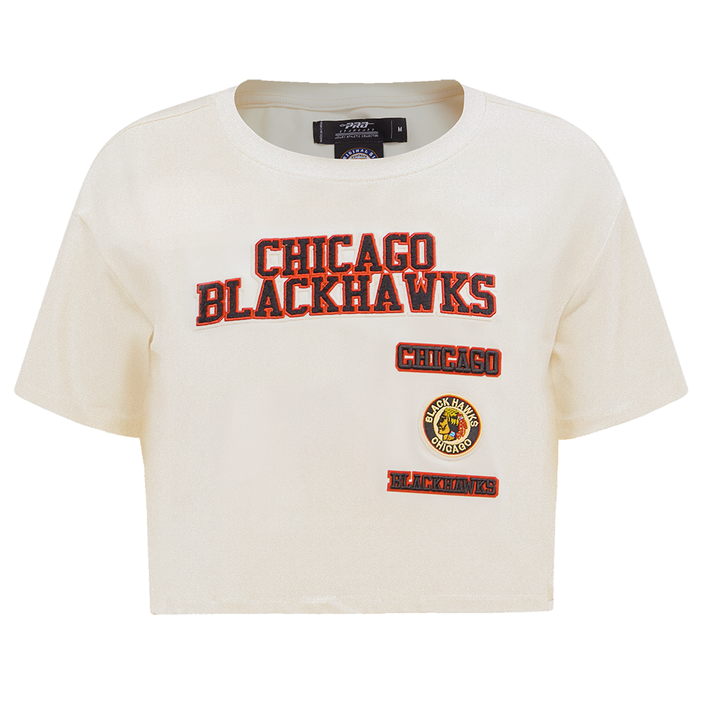 NHL CHICAGO BLACKHAWKS RETRO CLASSIC T-SHIRT À COUPE CARRÉE POUR FEMME (COQUILLE D'ŒUF)