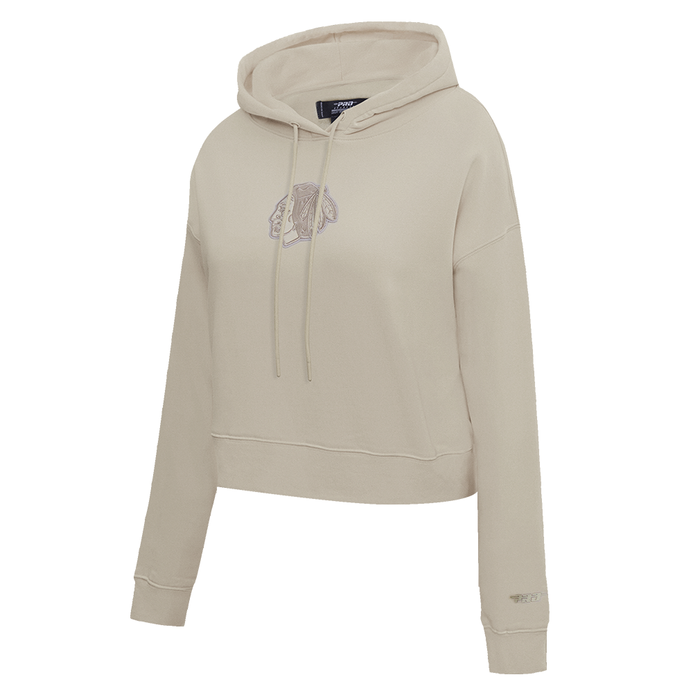 NHL CHICAGO BLACKHAWKS NEUTRAL WOMEN'S CROPPED PULLOVER HOODIE (TAUPE)