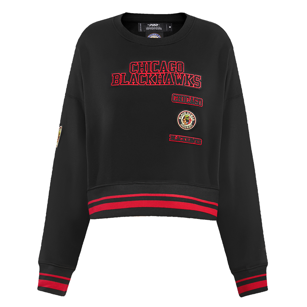 NHL CHICAGO BLACKHAWKS RETRO CLASSIC CHANDAIL À COL ROND CÔTELÉ POUR FEMME (NOIR/ROUGE/NOIR)