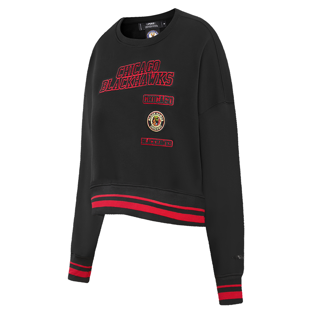 NHL CHICAGO BLACKHAWKS RETRO CLASSIC CHANDAIL À COL ROND CÔTELÉ POUR FEMME (NOIR/ROUGE/NOIR)
