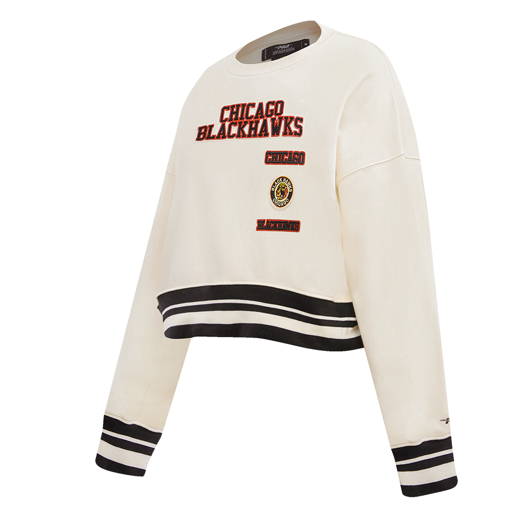 NHL CHICAGO BLACKHAWKS RETRO CLASSIC WOMEN'S RIB CREWNECK (EGGSHELL/ BLACK)