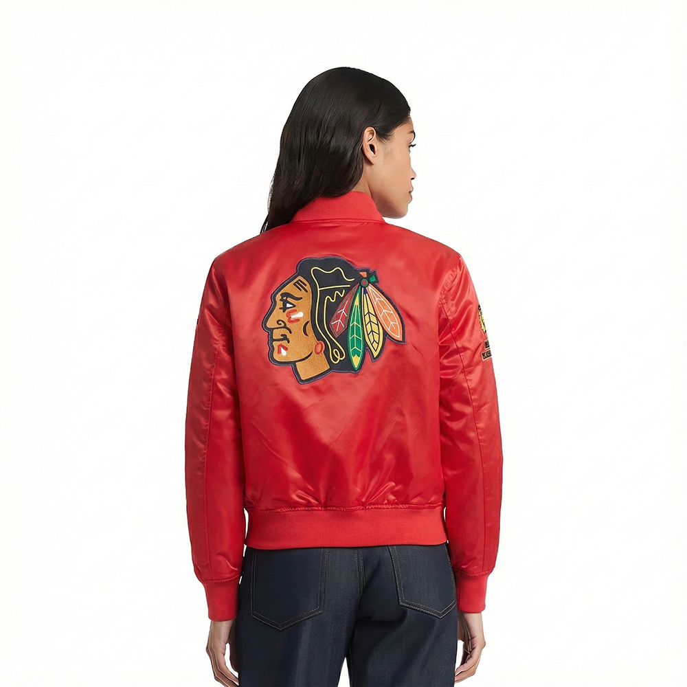 NHL CHICAGO BLACKHAWKS CLASSIC BLOUSON EN SATIN POUR FEMME (ROUGE)