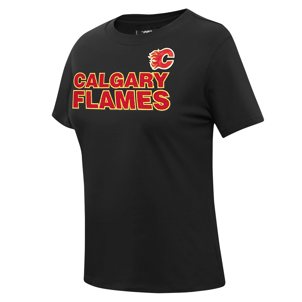 NHL CALGARY FLAMES CLASSIC T-SHIRT À MANCHES COURTES ET À COUPE AJUSTÉE POUR FEMME (NOIR)