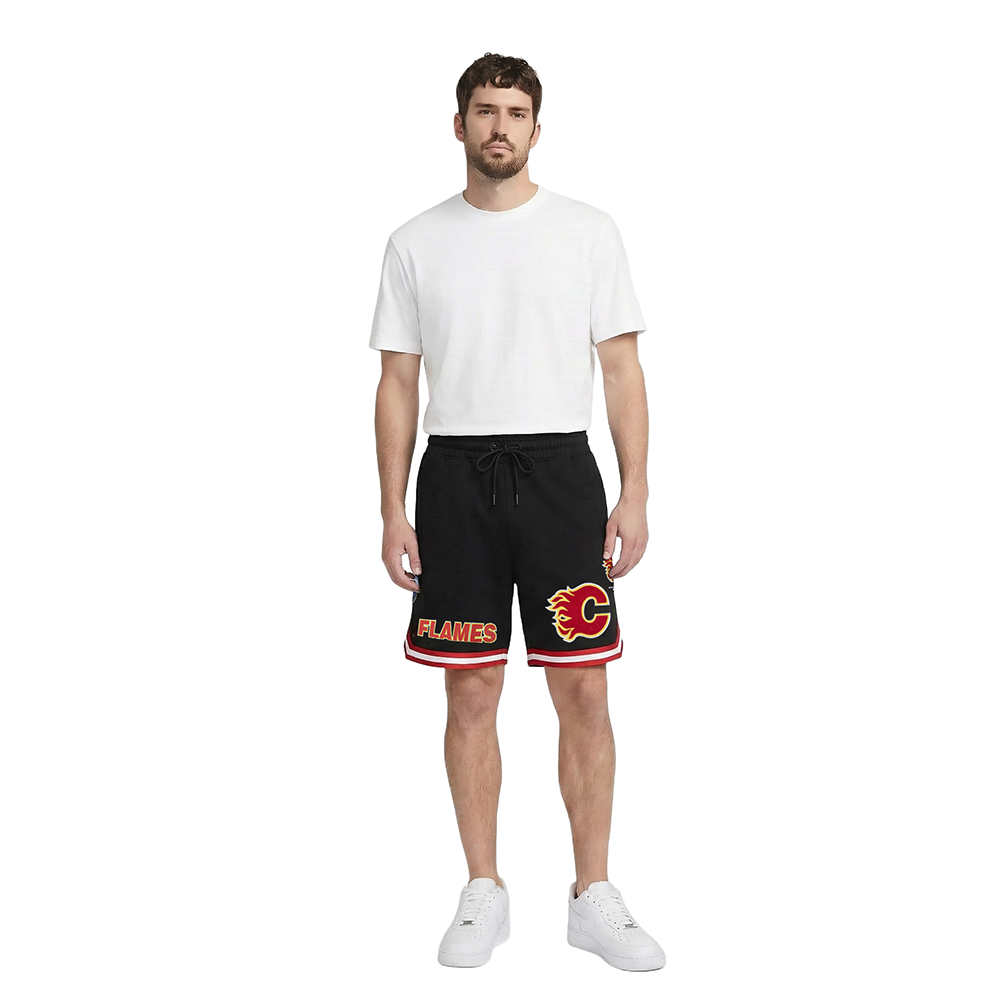 NHL CALGARY FLAMES CLASSIC CHENILLE SHORT EN MAILLE DOUBLE POUR HOMME (NOIR/ROUGE)