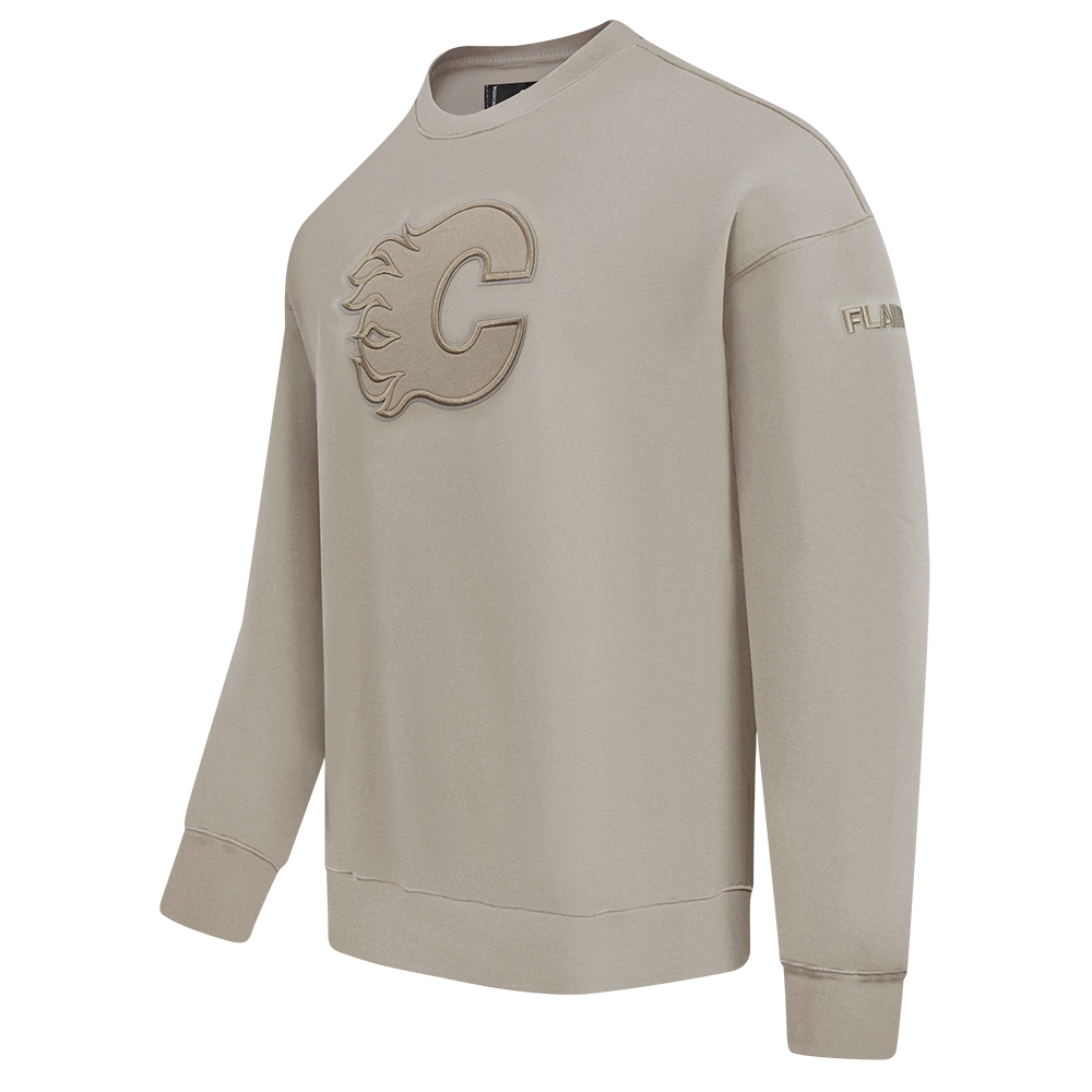 NHL CALGARY FLAMES NEUTRAL CHANDAIL À COL ROND EN MOLLETON À ÉPAULES TOMBANTES POUR HOMME (TAUPE)