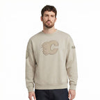 NHL CALGARY FLAMES NEUTRAL CHANDAIL À COL ROND EN MOLLETON À ÉPAULES TOMBANTES POUR HOMME (TAUPE)