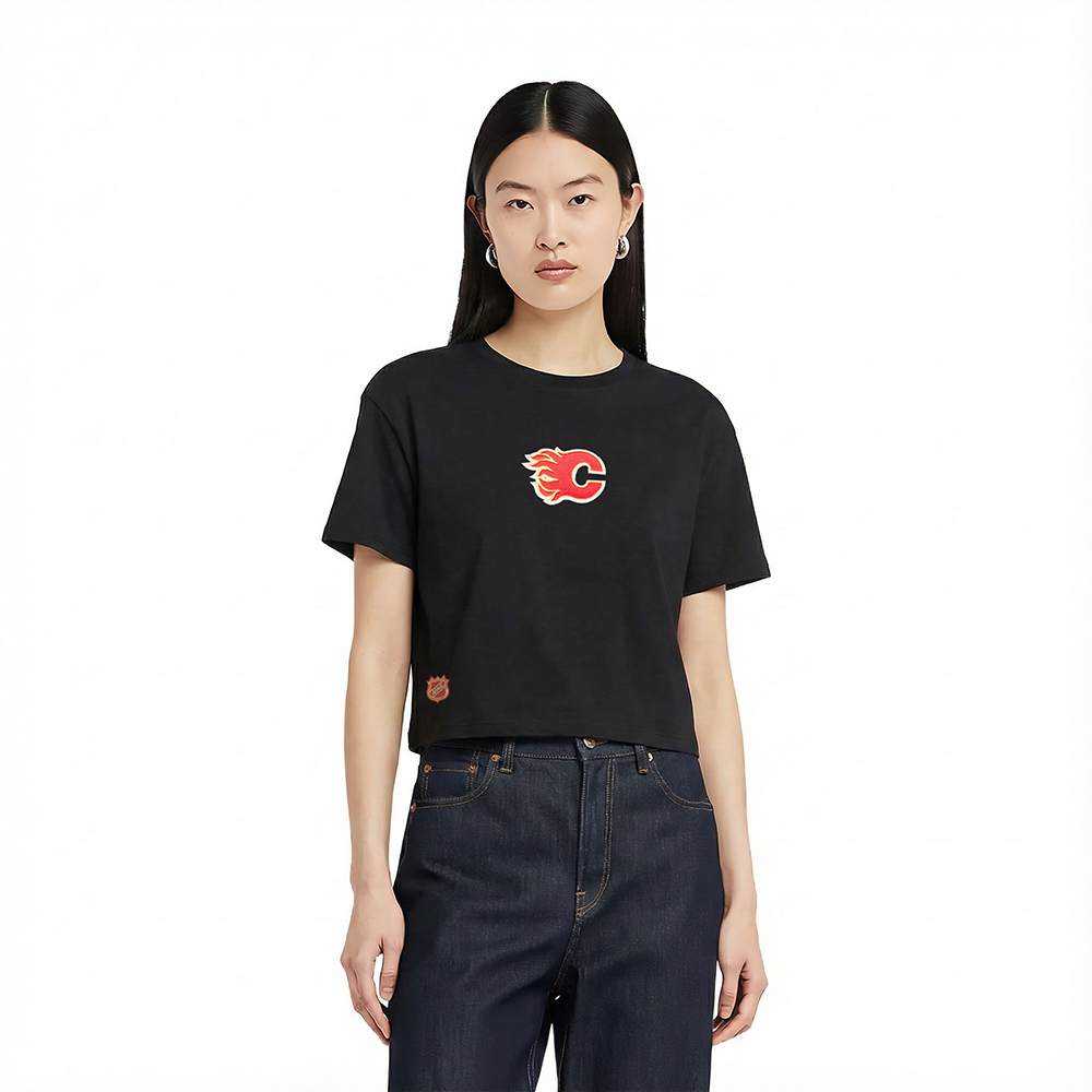 NHL CALGARY FLAMES WINGSPAN WOMEN'S SJ BOXY TEE (BLACK)