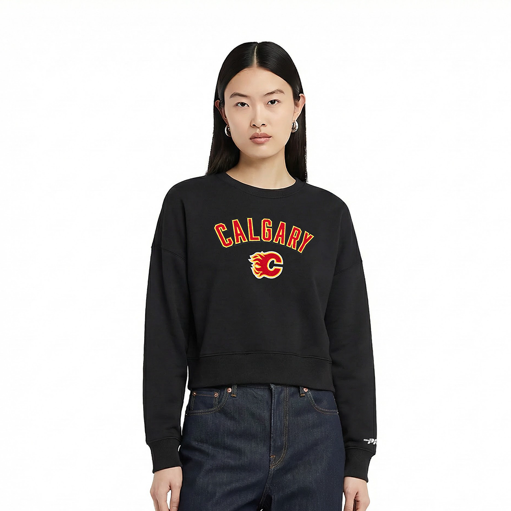 NHL CALGARY FLAMES CLASSIC CHANDAIL À COL ROND EN MOLLETON POUR FEMME (NOIR)