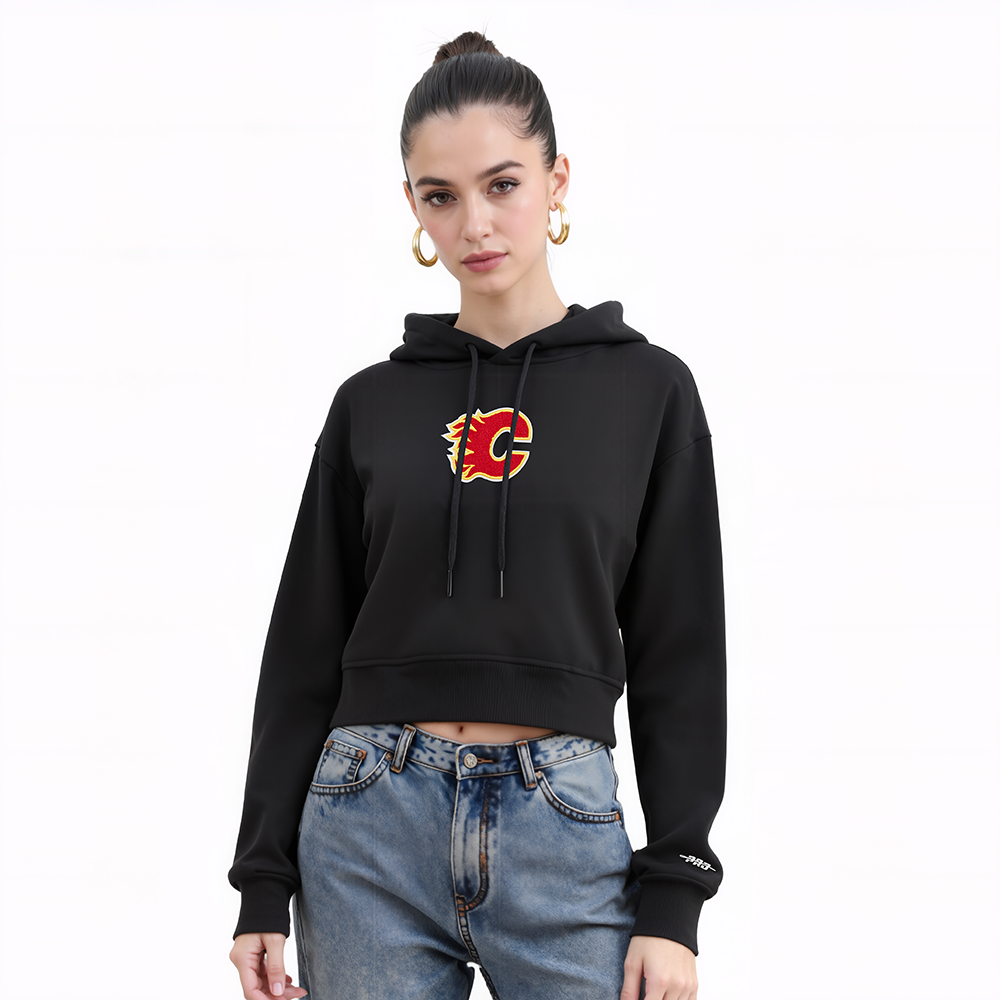 NHL CALGARY FLAMES CLASSIC WOMEN'S FLC CROPPED PO HOODIE (BLACK)