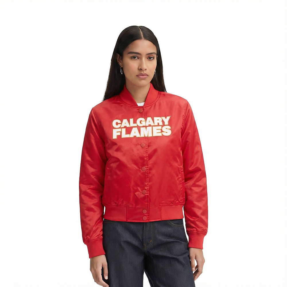 NHL CALGARY FLAMES CLASSIC BLOUSON EN SATIN POUR FEMME (ROUGE)