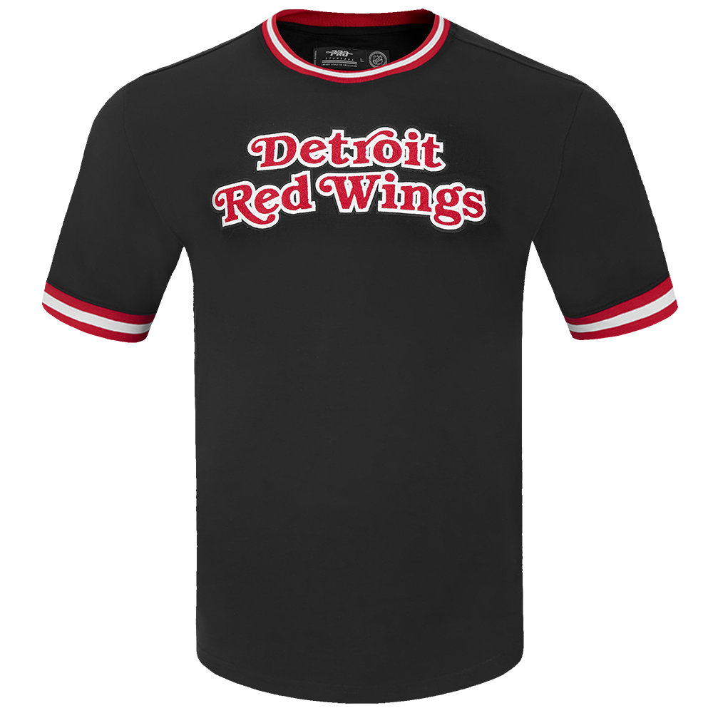 NHL DETROIT RED WINGS CLASSIC CHENILLE T-SHIRT EN MAILLE DOUBLE POUR HOMME (NOIR/ROUGE)