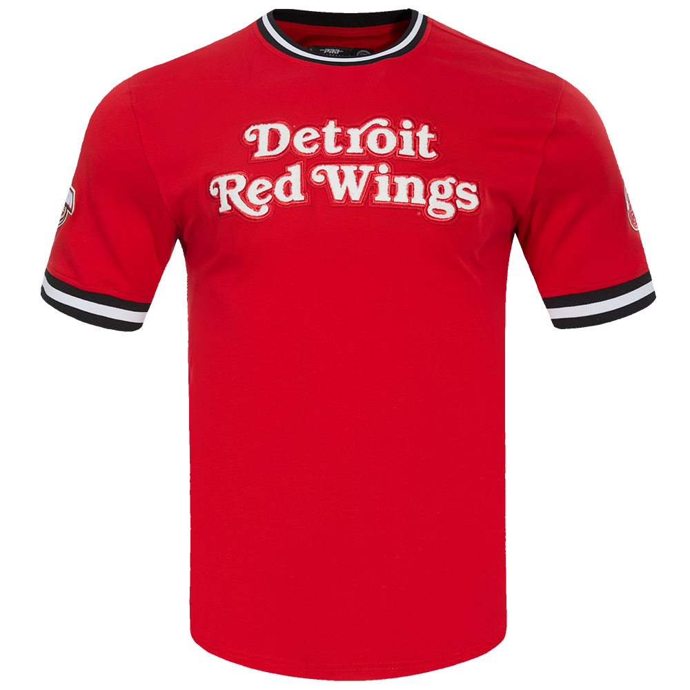 NHL DETROIT RED WINGS CLASSIC CHENILLE T-SHIRT EN MAILLE DOUBLE POUR HOMME (ROUGE/NOIR)