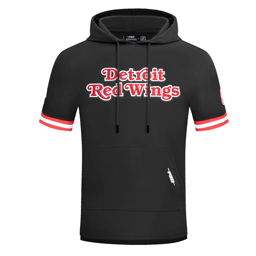 NHL DETROIT RED WINGS CLASSIC CHENILLE CHANDAIL À CAPUCHON EN MAILLE DOUBLE À MANCHES COURTES POUR HOMME (NOIR/ROUGE)