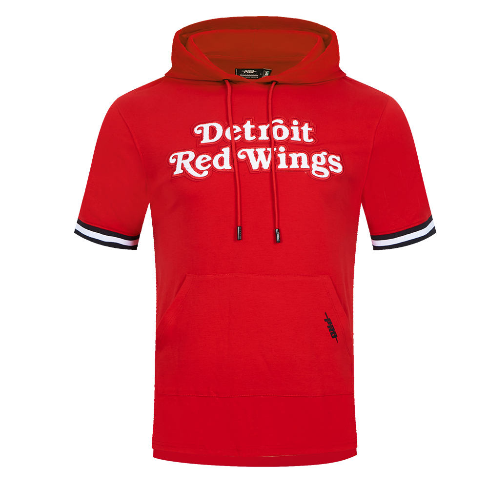 NHL DETROIT RED WINGS CLASSIC CHENILLE CHANDAIL À CAPUCHON EN MAILLE DOUBLE À MANCHES COURTES POUR HOMME (ROUGE/NOIR)