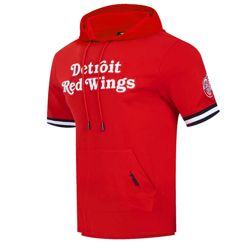 NHL DETROIT RED WINGS CLASSIC CHENILLE CHANDAIL À CAPUCHON EN MAILLE DOUBLE À MANCHES COURTES POUR HOMME (ROUGE/NOIR)