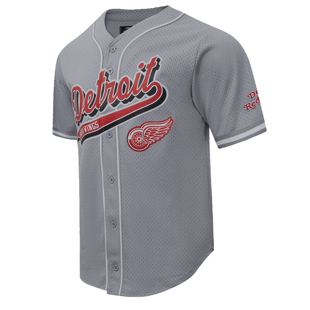 NHL DETROIT RED WINGS SCRIPT TAIL MEN'S MESH BUTTON DOWN SHIRT (GRAY)