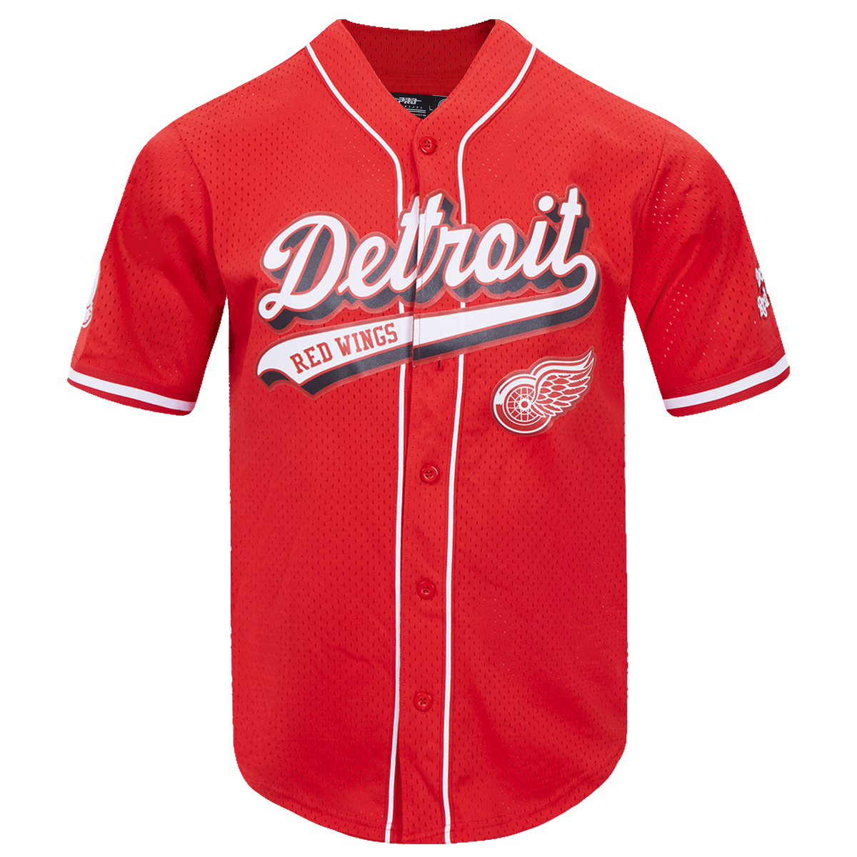 NHL DETROIT RED WINGS SCRIPT TAIL MEN'S MESH BUTTON DOWN SHIRT (RED)