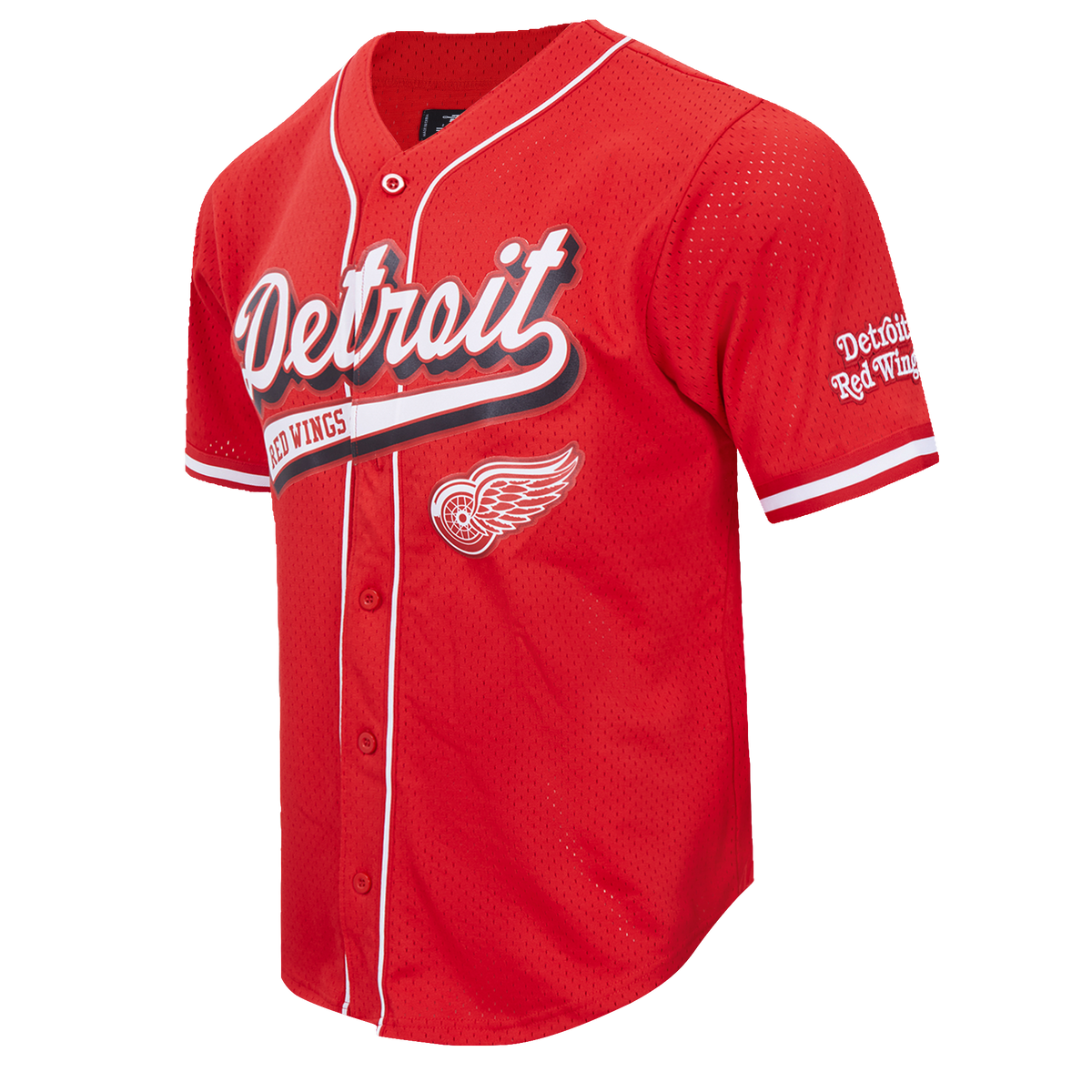 NHL DETROIT RED WINGS SCRIPT TAIL MEN'S MESH BUTTON DOWN SHIRT (RED)
