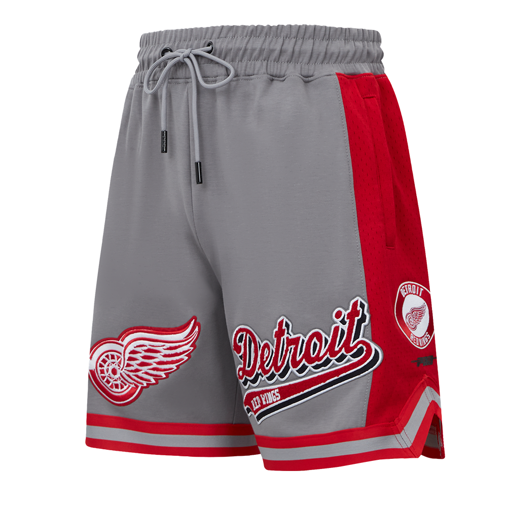 NHL DETROIT RED WINGS SCRIPT TAIL SHORT EN MAILLE DOUBLE 2.0 POUR HOMME (GRIS/ROUGE)