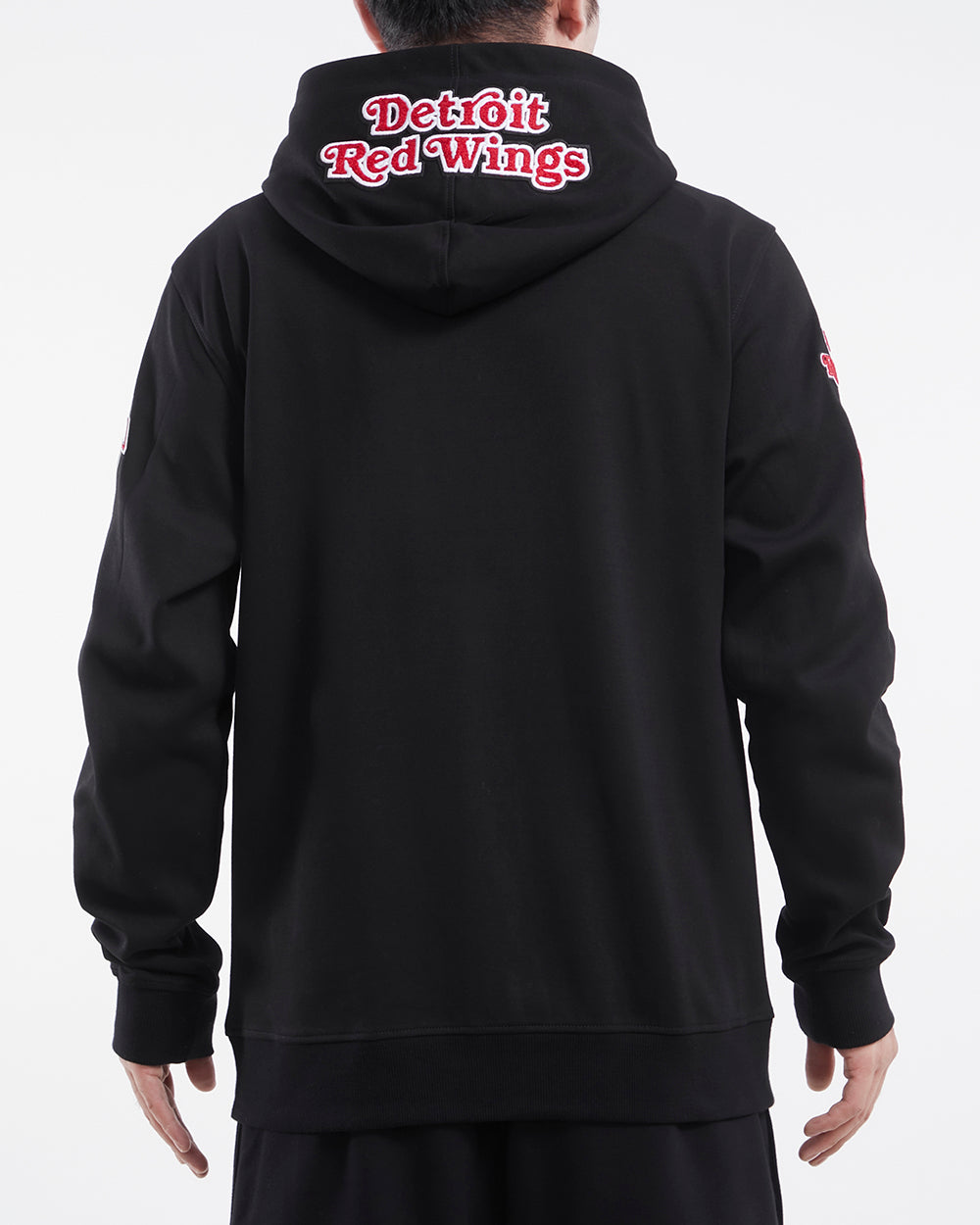 NHL DETROIT RED WINGS CLASSIC CHENILLE MEN'S FULL ZIP PULLOVER HOODIE (BLACK)
