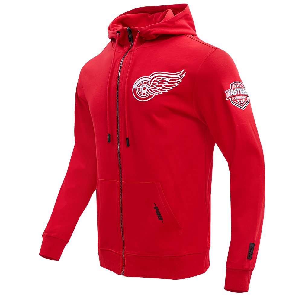 NHL DETROIT RED WINGS CLASSIC CHENILLE MEN'S FULL ZIP PULLOVER HOODIE (RED)