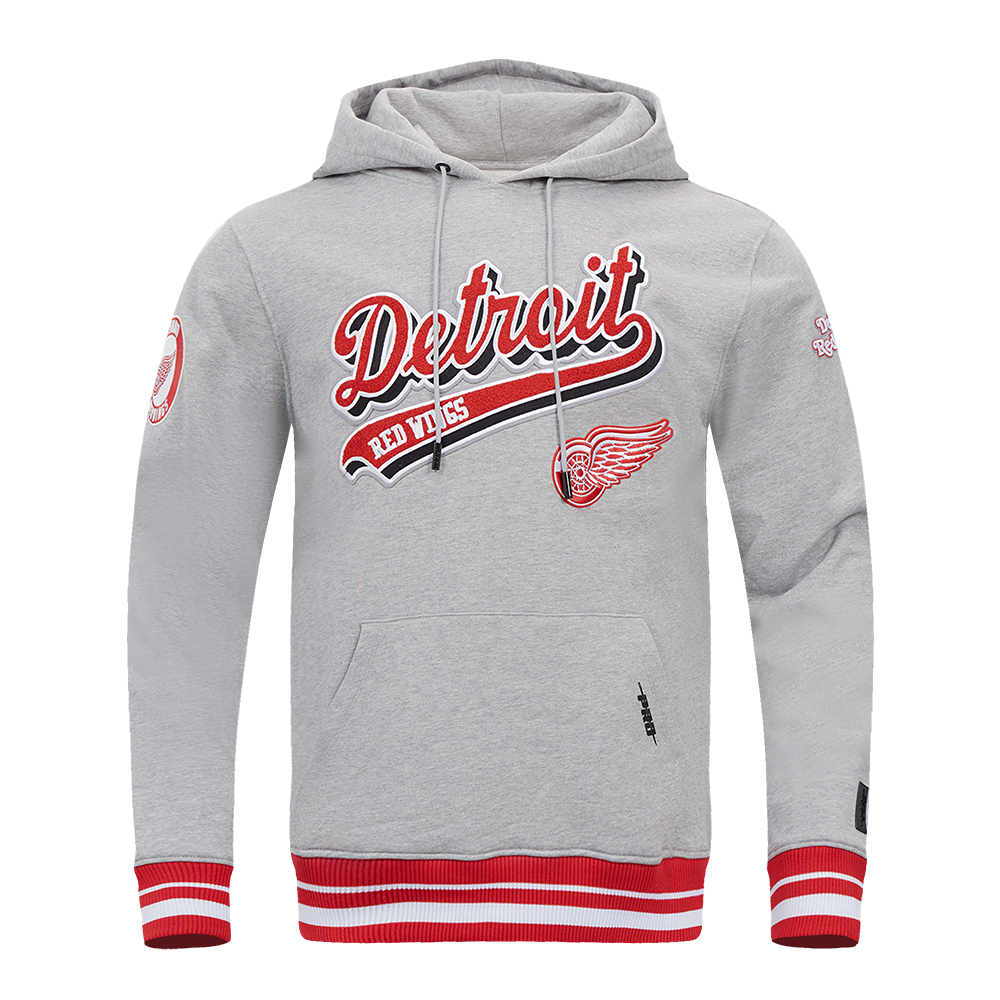 NHL DETROIT RED WINGS SCRIPT TAIL CHANDAIL À CAPUCHON EN MOLLETON CÔTELÉ POUR HOMME (GRIS CHINÉ/ROUGE)