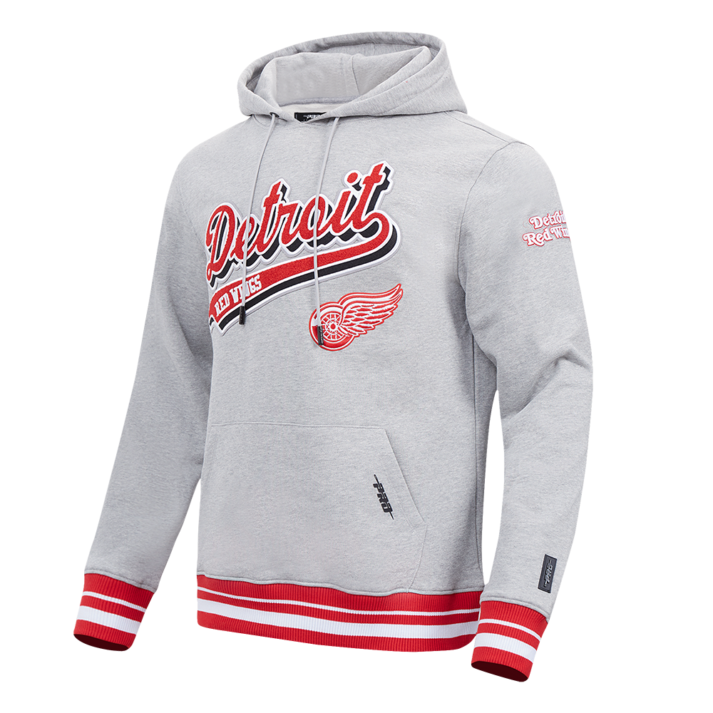 NHL DETROIT RED WINGS SCRIPT TAIL CHANDAIL À CAPUCHON EN MOLLETON CÔTELÉ POUR HOMME (GRIS CHINÉ/ROUGE)