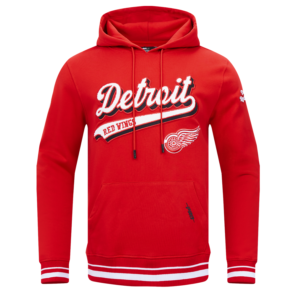 NHL DETROIT RED WINGS SCRIPT TAIL CHANDAIL À CAPUCHON EN MOLLETON CÔTELÉ POUR HOMME (ROUGE)