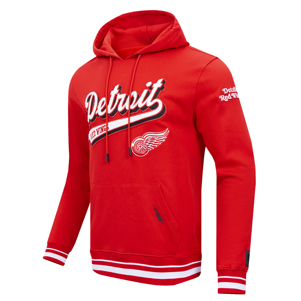 NHL DETROIT RED WINGS SCRIPT TAIL MEN'S RIB FLC PO HOODIE (RED)