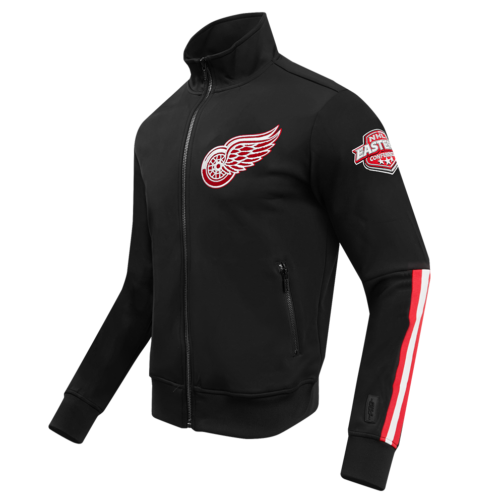 NHL DETROIT RED WINGS CLASSIC CHENILLE MEN'S TRACK JACKET (BLACK/RED)