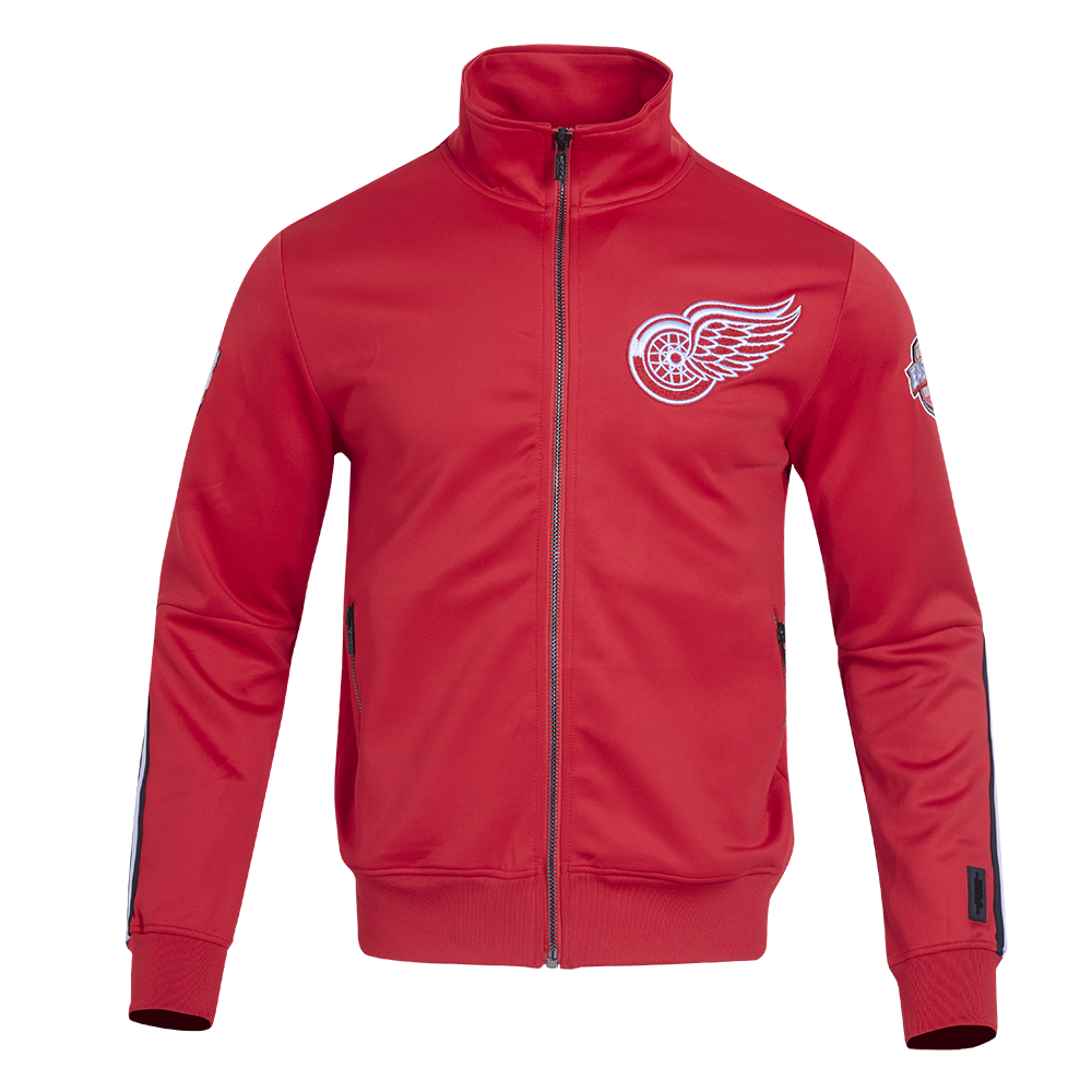 NHL DETROIT RED WINGS CLASSIC CHENILLE MEN'S DK TRACK JACKET (RED/BLACK)