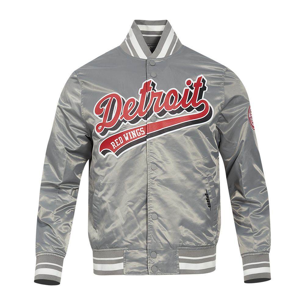 NHL DETROIT RED WINGS SCRIPT TAIL MEN'S SATIN JACKET (GRAY)