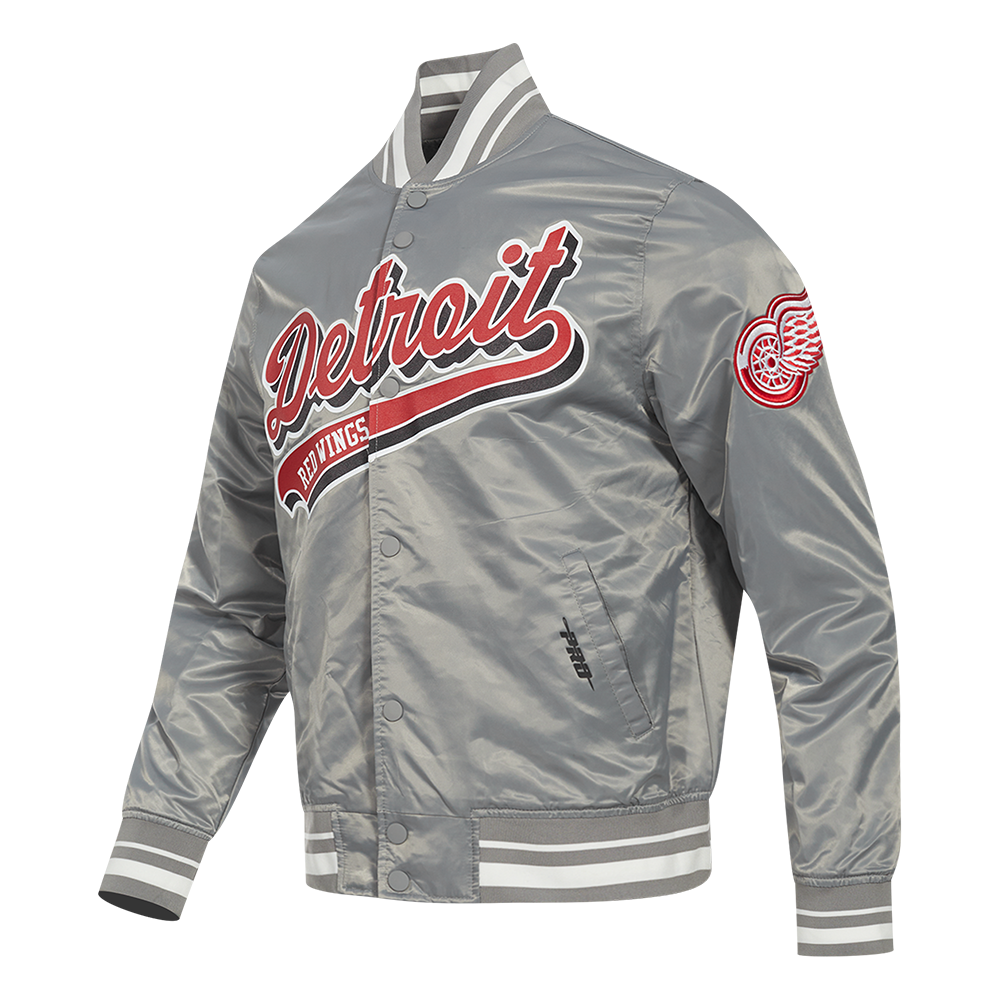 NHL DETROIT RED WINGS SCRIPT TAIL MEN'S SATIN JACKET (GRAY)