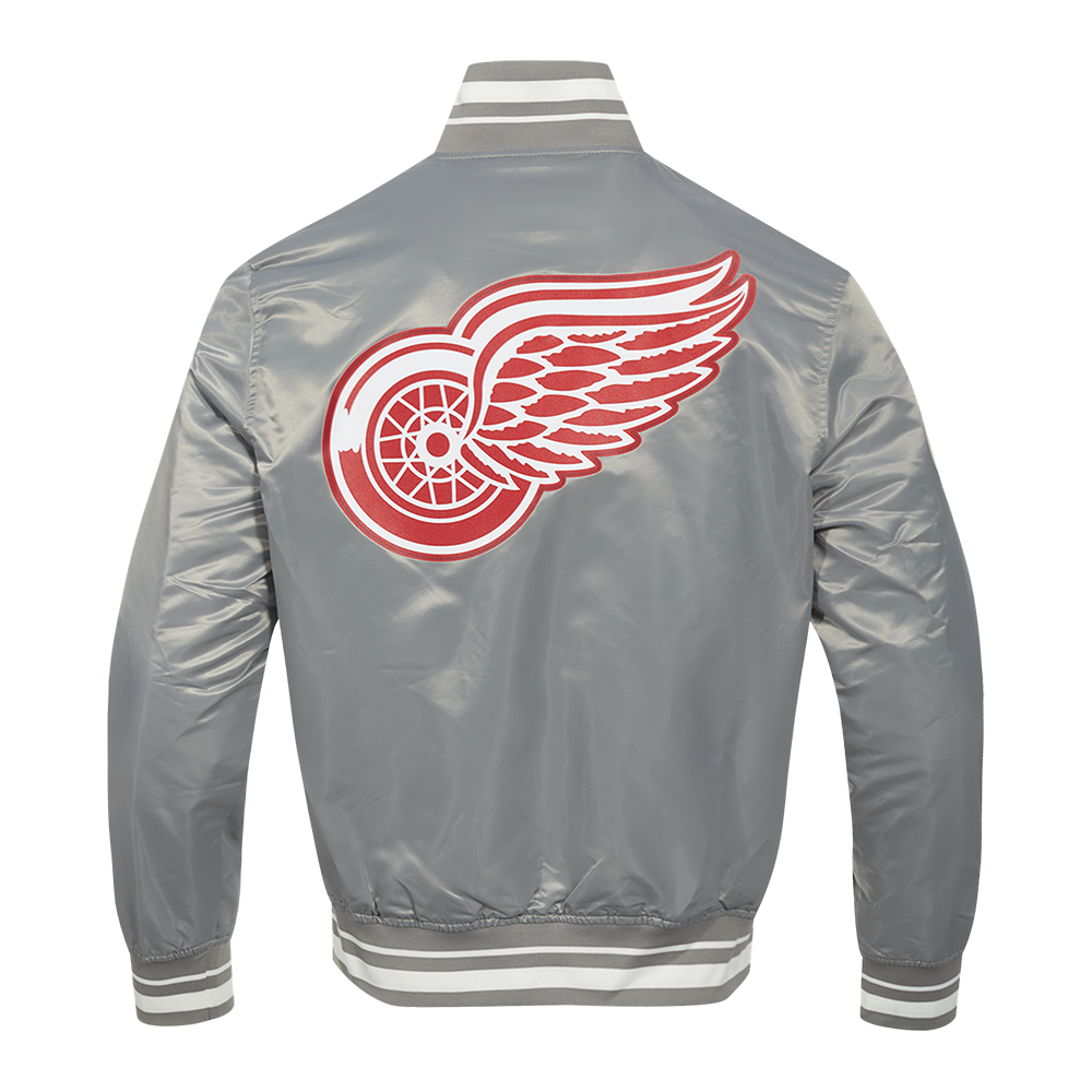 NHL DETROIT RED WINGS SCRIPT TAIL MEN'S SATIN JACKET (GRAY)