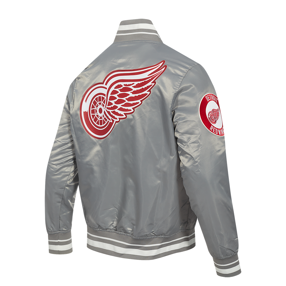NHL DETROIT RED WINGS SCRIPT TAIL MEN'S SATIN JACKET (GRAY)